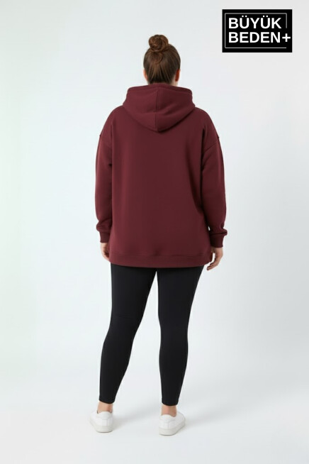 Kadın Büyük Beden Kapüşonlu El yazılı Brooklyn Baskılı Rahat Kalıp Sweatshirt SPR26BSWK958