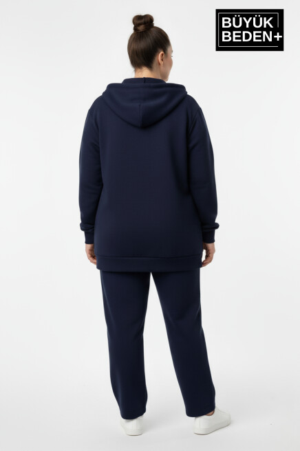 Kadın Büyük Beden Kapüşonlu Fermuarlı N Baskılı Sweatshirt Hırka SPR26BHRK922