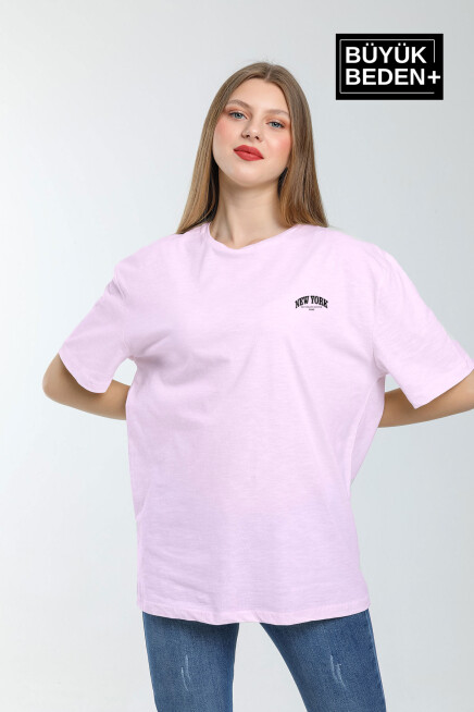 Kadın Büyük Beden New York Baskılı Bisiklet Yaka Tshırt SPR25BTSK14