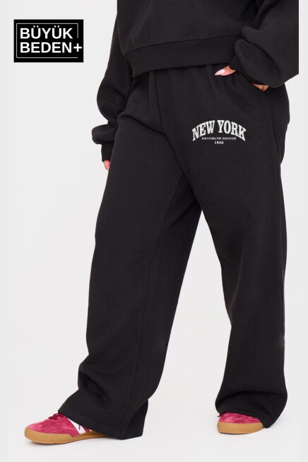 Kadın Büyük Beden New York Baskılı İnce Eşofman Altı  SPR25BEAK47