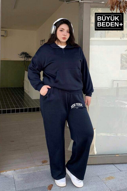 Kadın Büyük Beden New York Baskılı İnce Eşofman Altı  SPR25BEAK47