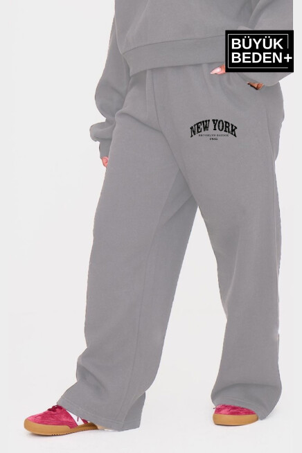 Kadın Büyük Beden New York Baskılı İnce Eşofman Altı  SPR25BEAK47