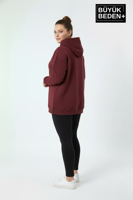 Kadın Büyük Beden New York Baskılı Kapüşonlu Sweatshirt SPR26BSWK962