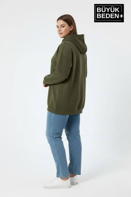 Kadın Büyük Beden New York Baskılı Kapüşonlu Sweatshirt SPR26BSWK962