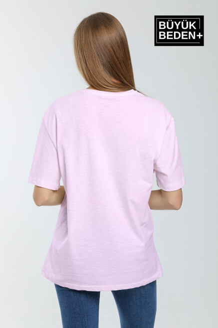 Kadın Büyük Beden Orta Brooklyn Baskılı Bisiklet Yaka Tshırt SPR25BTSK11