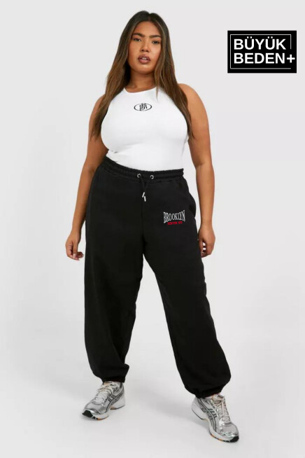 Kadın Büyük Beden Paça Lastikli Buyuk Brooklyn  Baskılı İnce Eşofman Altı  SPR24BEAK49