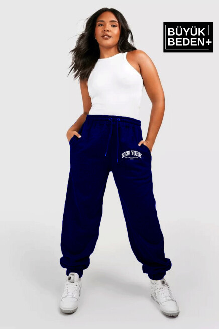 Kadın Büyük Beden Paça Lastikli New York Baskılı İnce Eşofman Altı  SPR25BEAK48