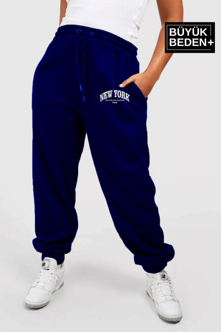 Kadın Büyük Beden Paça Lastikli New York Baskılı İnce Eşofman Altı  SPR25BEAK48