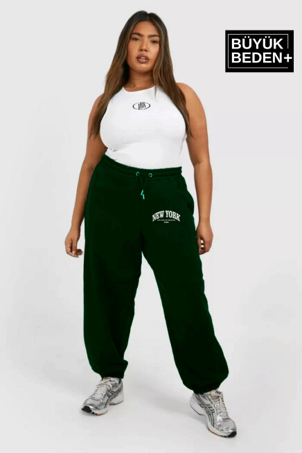 Kadın Büyük Beden Paça Lastikli New York Baskılı İnce Eşofman Altı  SPR25BEAK48