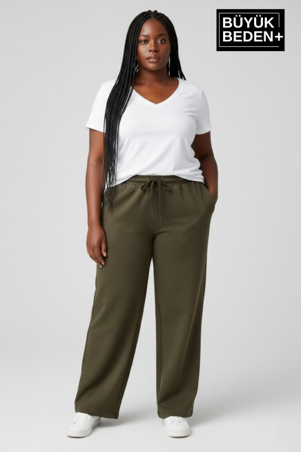 Kadın Büyük Beden Rahat Kesim Paça Reçmeli İnce Eşofman Altı SPR26EAK952