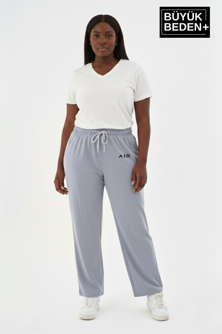 Kadın Büyük Beden Rahat Kesim Paça Reçme AR Baskılı İnce Eşofman Altı SPR26EAK952-1