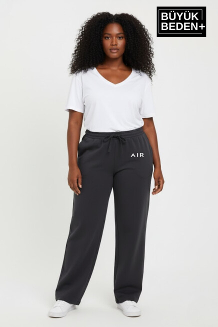 Kadın Büyük Beden Rahat Kesim Paça Reçme AR Baskılı İnce Eşofman Altı SPR26EAK952-1