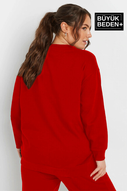 Kadın Büyük Beden Bisiklet Yaka İnce Sweatshirt SPR24BSWK56