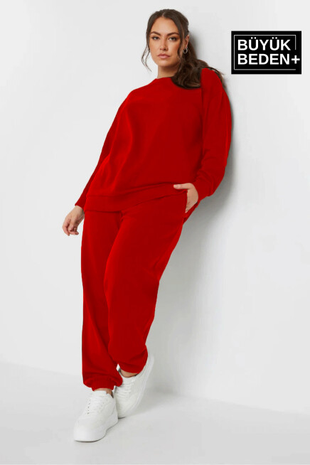 Kadın Büyük Beden Bisiklet Yaka İnce Sweatshirt SPR24BSWK56