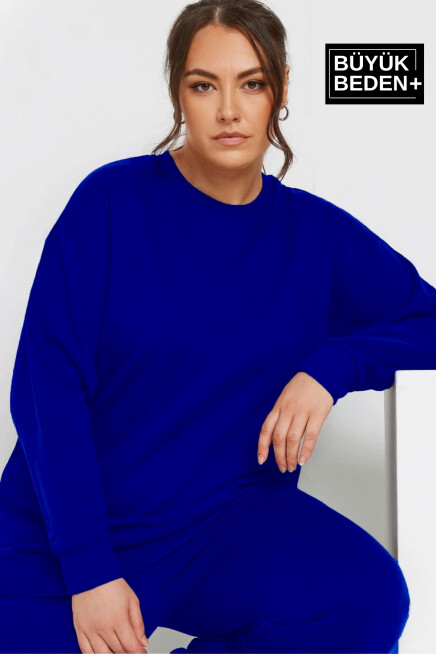 Kadın Büyük Beden Bisiklet Yaka İnce Sweatshirt SPR24BSWK56