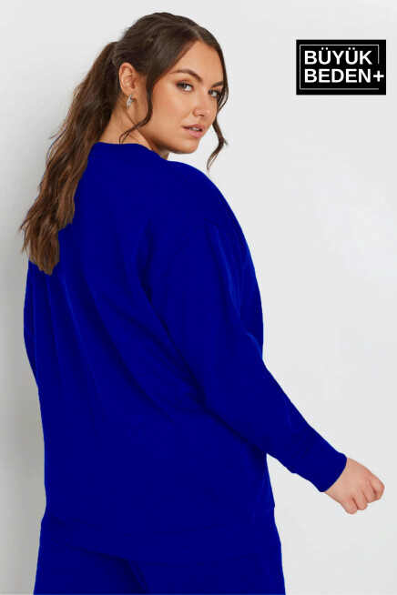 Kadın Büyük Beden Bisiklet Yaka İnce Sweatshirt SPR24BSWK56