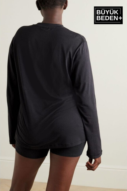 Kadın Büyük Beden Uzun Kollu 2 İplik Bisiklet Yaka Tişört