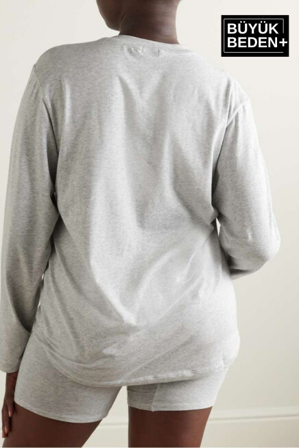 Kadın Büyük Beden Uzun Kollu 2 İplik Bisiklet Yaka Tişört