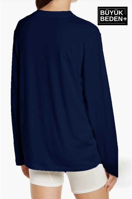 Kadın Büyük Beden Uzun Kollu 2 İplik Bisiklet Yaka Tişört