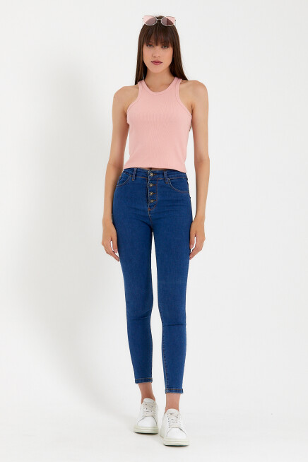 Süperlife Kadın Crop Örme Arkası Yüksek Yaka Slim Fit  Atlet-Tişort SPR21Y11