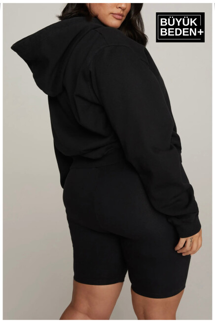 Kadın El Yazılı Brooklyn Baskılı Büyük Beden İnce Kapşonlu Swatshırt SPR25BSWK58