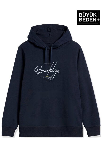 Kadın El Yazılı Brooklyn Baskılı Büyük Beden İnce Kapşonlu Swatshırt SPR25BSWK58