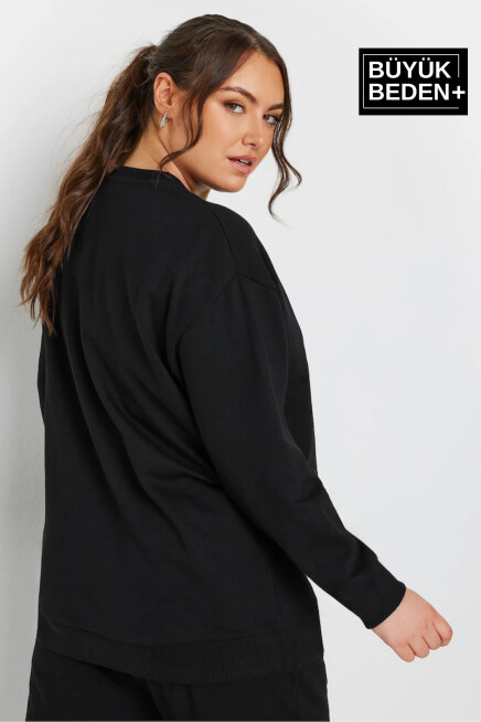 Kadın El Yazılı California Baskılı Büyük Beden İnce Bisiklet Yaka Swatshırt SPR25BSWK63