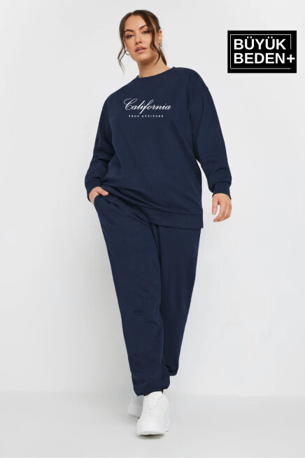 Kadın El Yazılı California Baskılı Büyük Beden İnce Bisiklet Yaka Swatshırt SPR25BSWK63