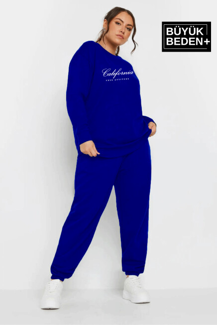 Kadın El Yazılı California Baskılı Büyük Beden İnce Bisiklet Yaka Swatshırt SPR25BSWK63