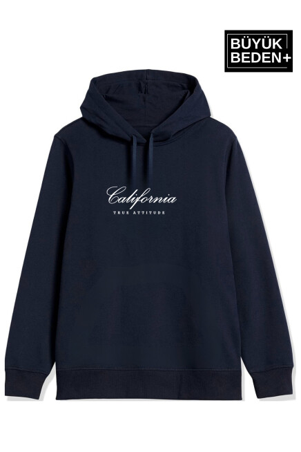 Kadın El Yazılı California Baskılı Büyük Beden İnce Kapşonlu Swatshırt SPR25BSWK62