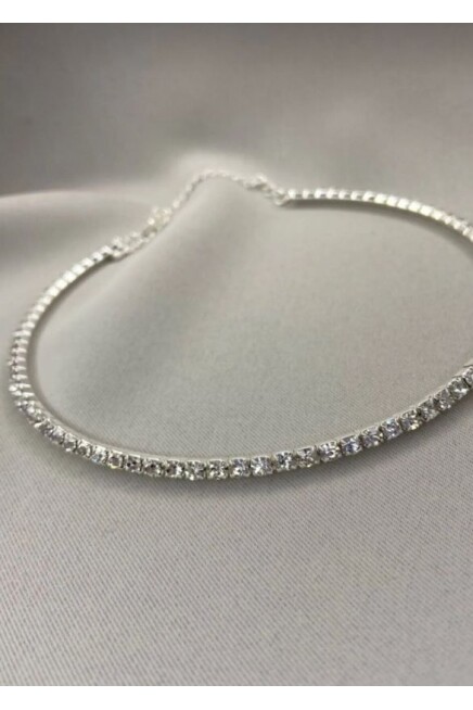 Kadın Gümüş Renk Su Yolu Choker Kolye – Taşlı Modern Tasarım SPRTAKI108