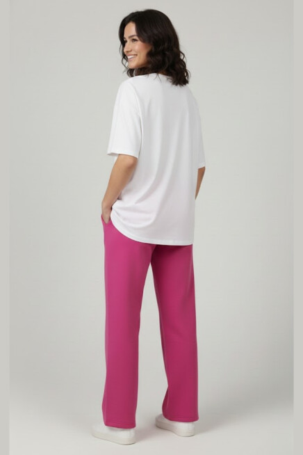 Kadın İki İplik Rahat Kalıp Yüksek Bel Geniş Paça Pantolon SPR26EAK988