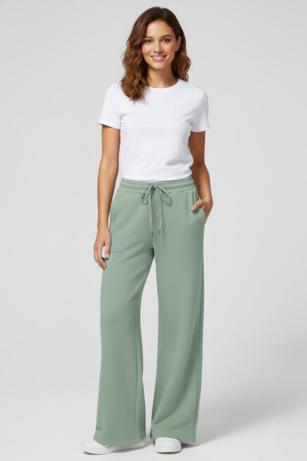 Kadın İki İplik Rahat Kalıp Yüksek Bel Geniş Paça Pantolon SPR26EAK988