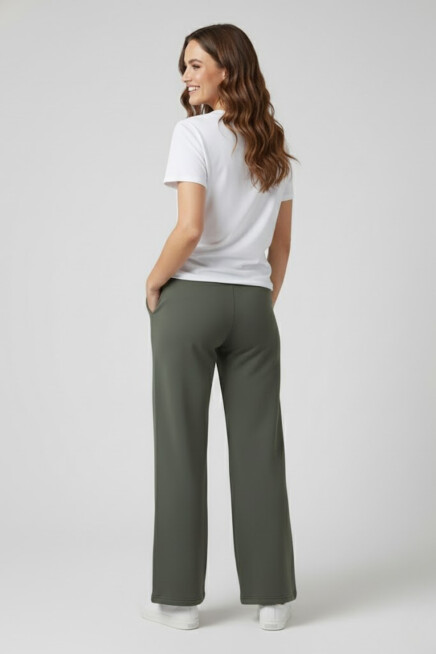 Kadın İki İplik Rahat Kalıp Yüksek Bel Geniş Paça Pantolon SPR26EAK988