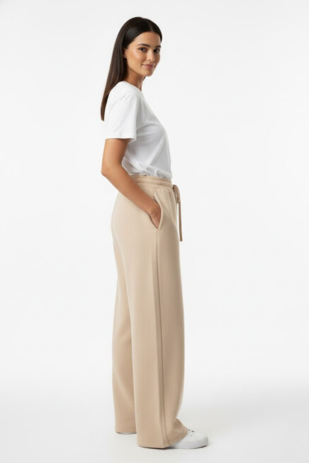 Kadın İki İplik Rahat Kalıp Yüksek Bel Geniş Paça Pantolon SPR26EAK988