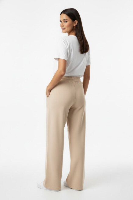 Kadın İki İplik Rahat Kalıp Yüksek Bel Geniş Paça Pantolon SPR26EAK988
