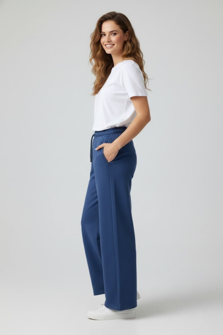 Kadın İki İplik Rahat Kalıp Yüksek Bel Geniş Paça Pantolon SPR26EAK988