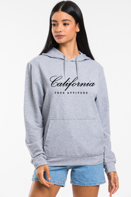 Kadın Kapşonlu Rahat Kalıp İnce El Yazılı Californıa Baskılı Swetashırt spr24swk121