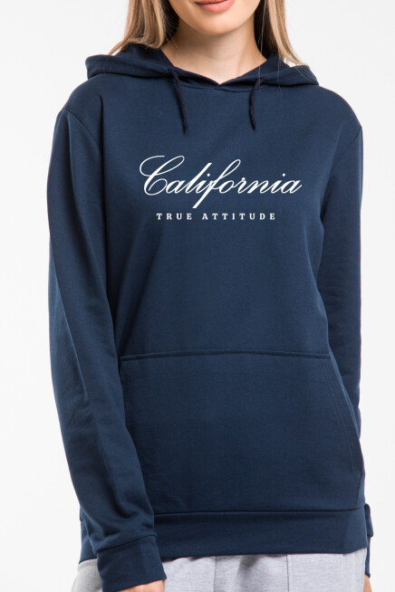 Kadın Kapşonlu Rahat Kalıp İnce El Yazılı Californıa Baskılı Swetashırt spr24swk121
