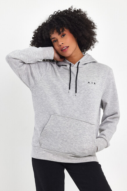 Kadın Kapşonlu Rahat Kalıp İçi Polarlı 3 iplik  Air Nakışlı Swetashırt spr24swK07