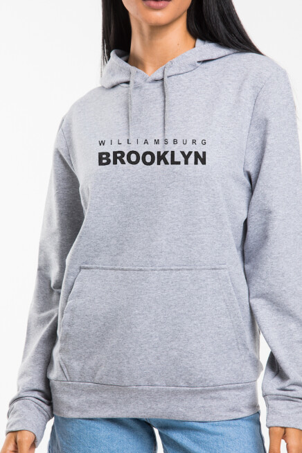 Kadın Kapşonlu Rahat Kalıp İnce Wıllamsburg Brooklyn Baskılı Swetashırt spr24swk123