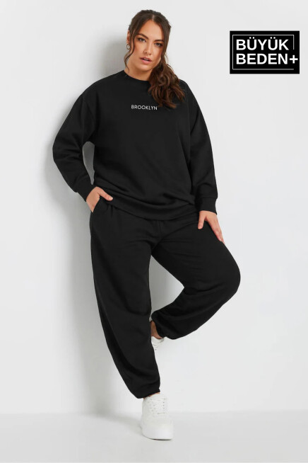 Kadın Orta Brooklyn Baskılı Büyük Beden İnce Bisiklet Yaka Swatshırt SPR25BSWK60