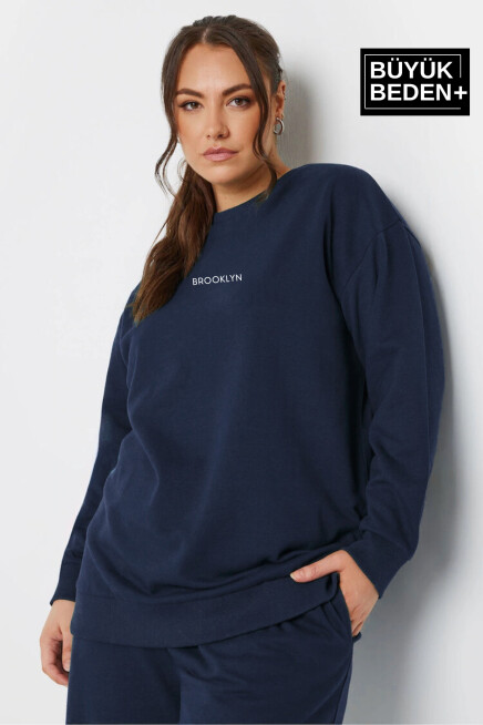 Kadın Orta Brooklyn Baskılı Büyük Beden İnce Bisiklet Yaka Swatshırt SPR25BSWK60