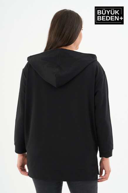 Kadın Tunik Büyük Beden Fermuarlı Kapşonlu Sweat Hırka SPR26BTK955