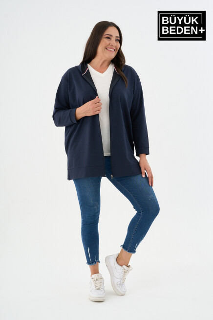 Kadın Tunik Büyük Beden Fermuarlı Kapşonlu Sweat Hırka SPR26BTK955