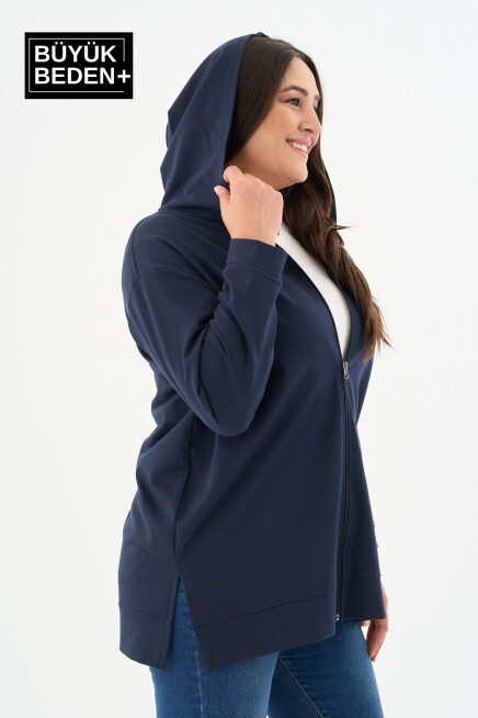 Kadın Tunik Büyük Beden Fermuarlı Kapşonlu Sweat Hırka SPR26BTK955