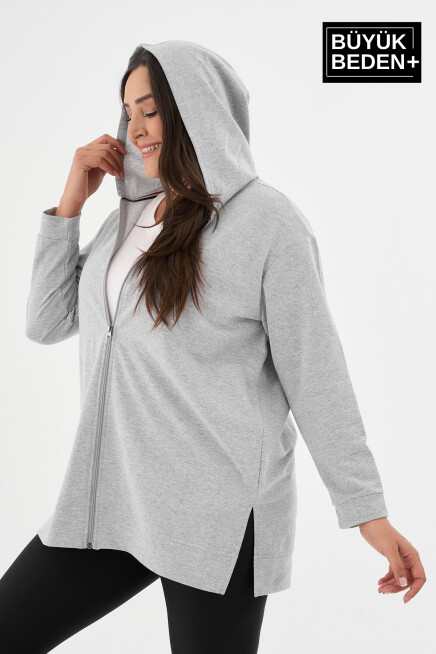 Kadın Tunik Büyük Beden Fermuarlı Kapşonlu Sweat Hırka SPR26BTK955