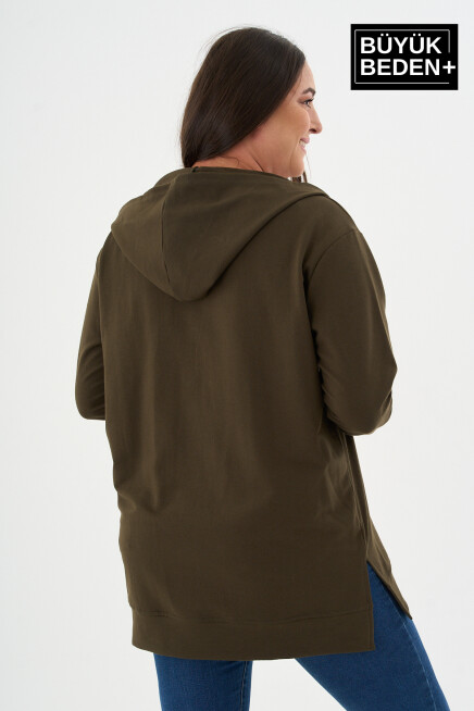 Kadın Tunik Büyük Beden Fermuarlı Kapşonlu Sweat Hırka SPR26BTK955