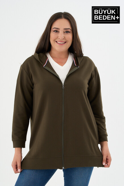 Kadın Tunik Büyük Beden Fermuarlı Kapşonlu Sweat Hırka SPR26BTK955