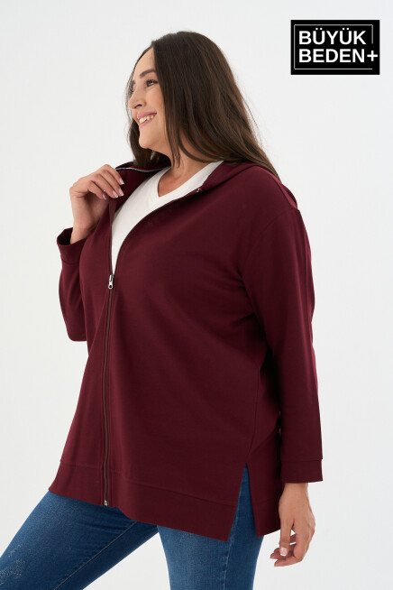 Kadın Tunik Büyük Beden Fermuarlı Kapşonlu Sweat Hırka SPR26BTK955